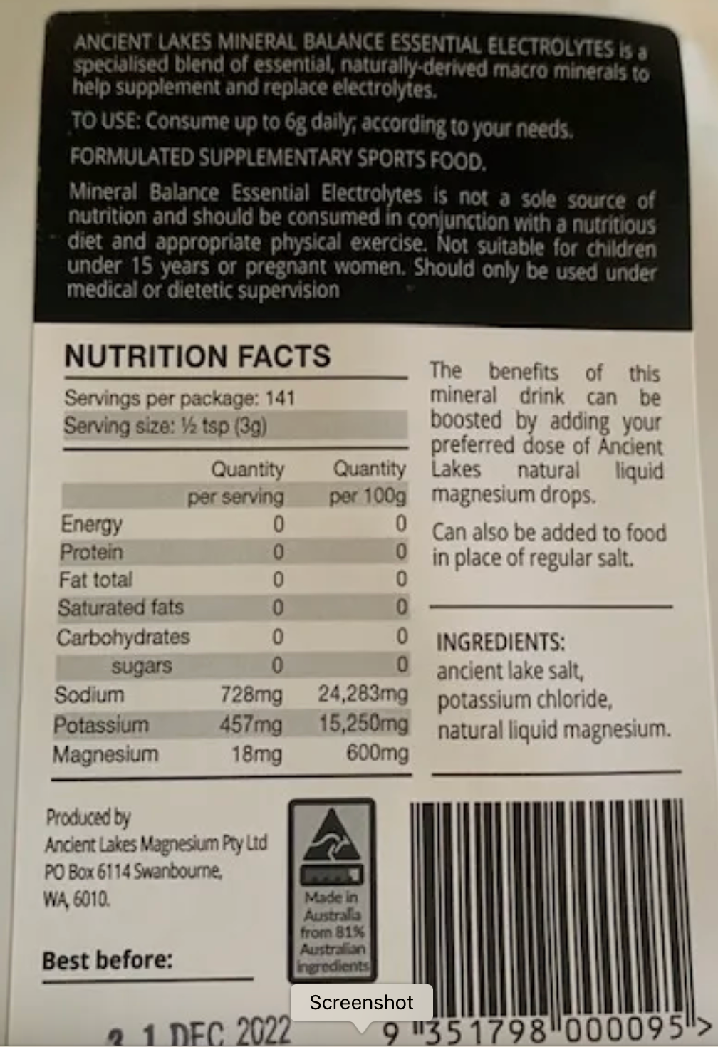 Essential Electrolyte Mineral Balance Salt Supplement