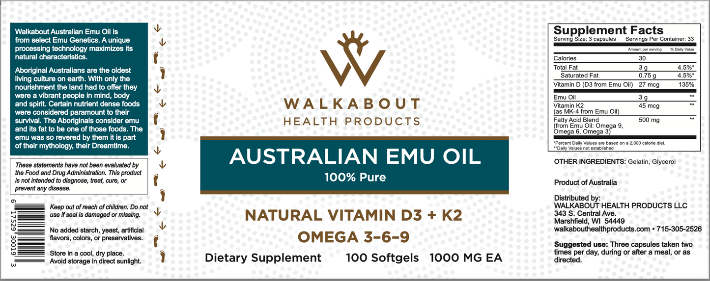 Walk About Pure Australian Emu Oil Capsules (New label/same great product)